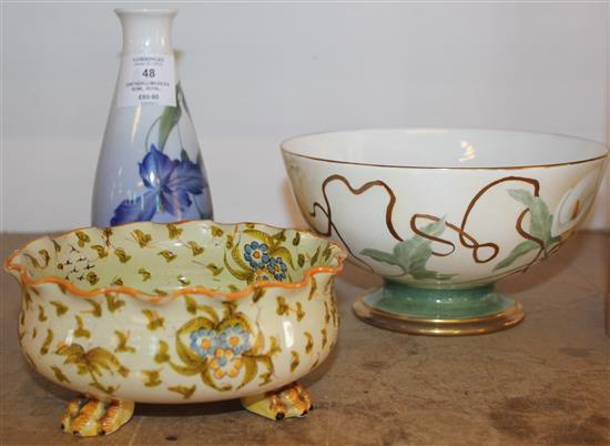 Cantagalli Majolica bowl, Royal Copenhagen vase & Sue Bowles bowl